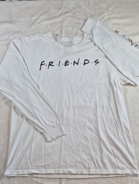 FRIENDS White Long Sleeve Tee with Black Logo and Multicolor Dots